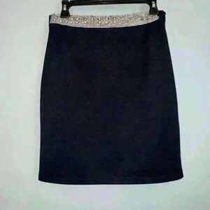 Harper Rhinestone Jeweled Waistband Mini Pencil Skirt Navy Size Medium
